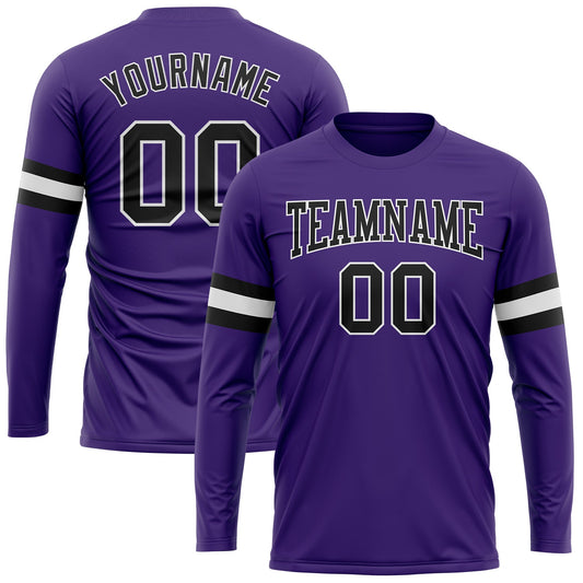 Custom Purple Black-White Long Sleeve Performance T-Shirt - Main View