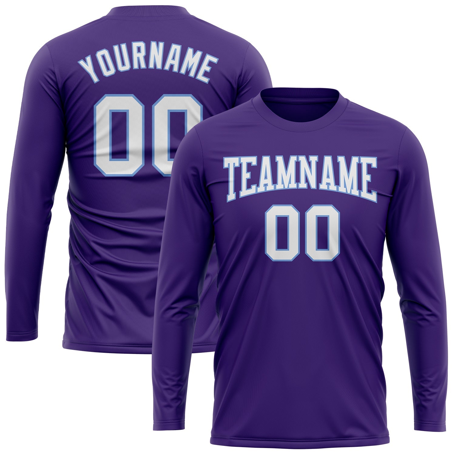 Custom Purple White-Light Blue Long Sleeve Performance T-Shirt view 2