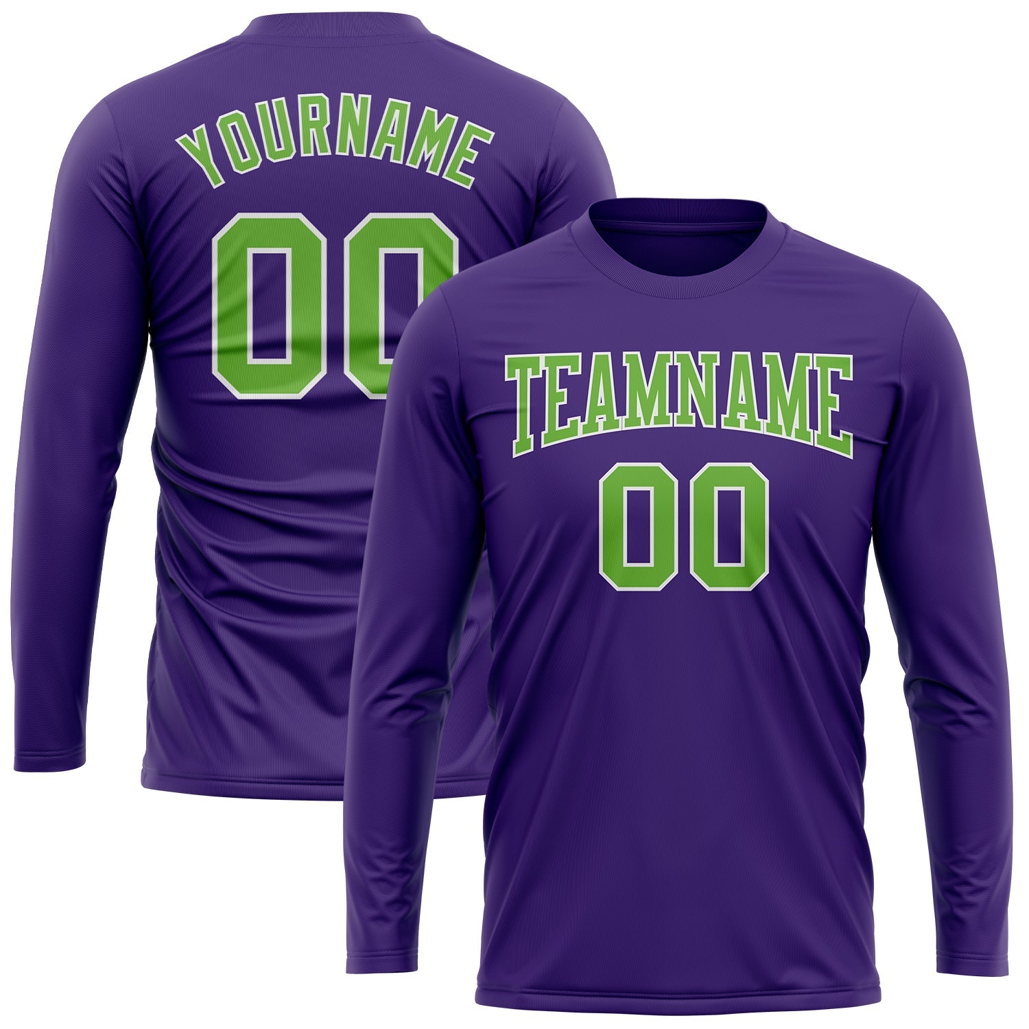 Custom Purple Neon Green-White Long Sleeve Performance T-Shirt view 2