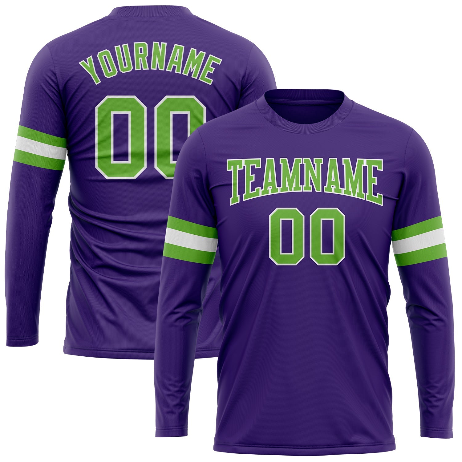 Custom Purple Neon Green-White Long Sleeve Performance T-Shirt - Main View
