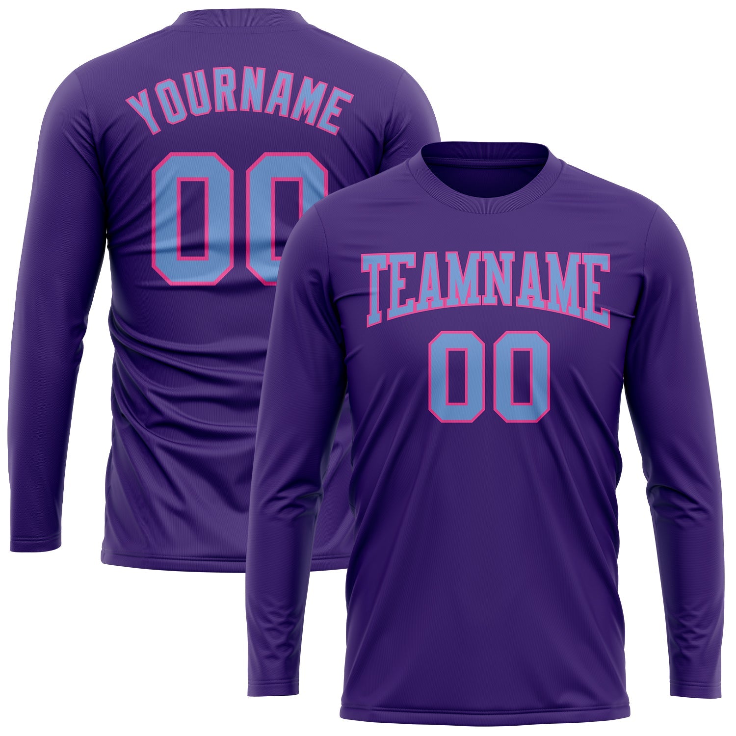 Custom Purple Light Blue-Pink Long Sleeve Performance T-Shirt view 2