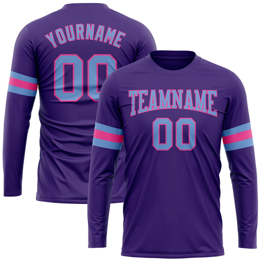 Custom Purple Light Blue-Pink Long Sleeve Performance T-Shirt - Main View