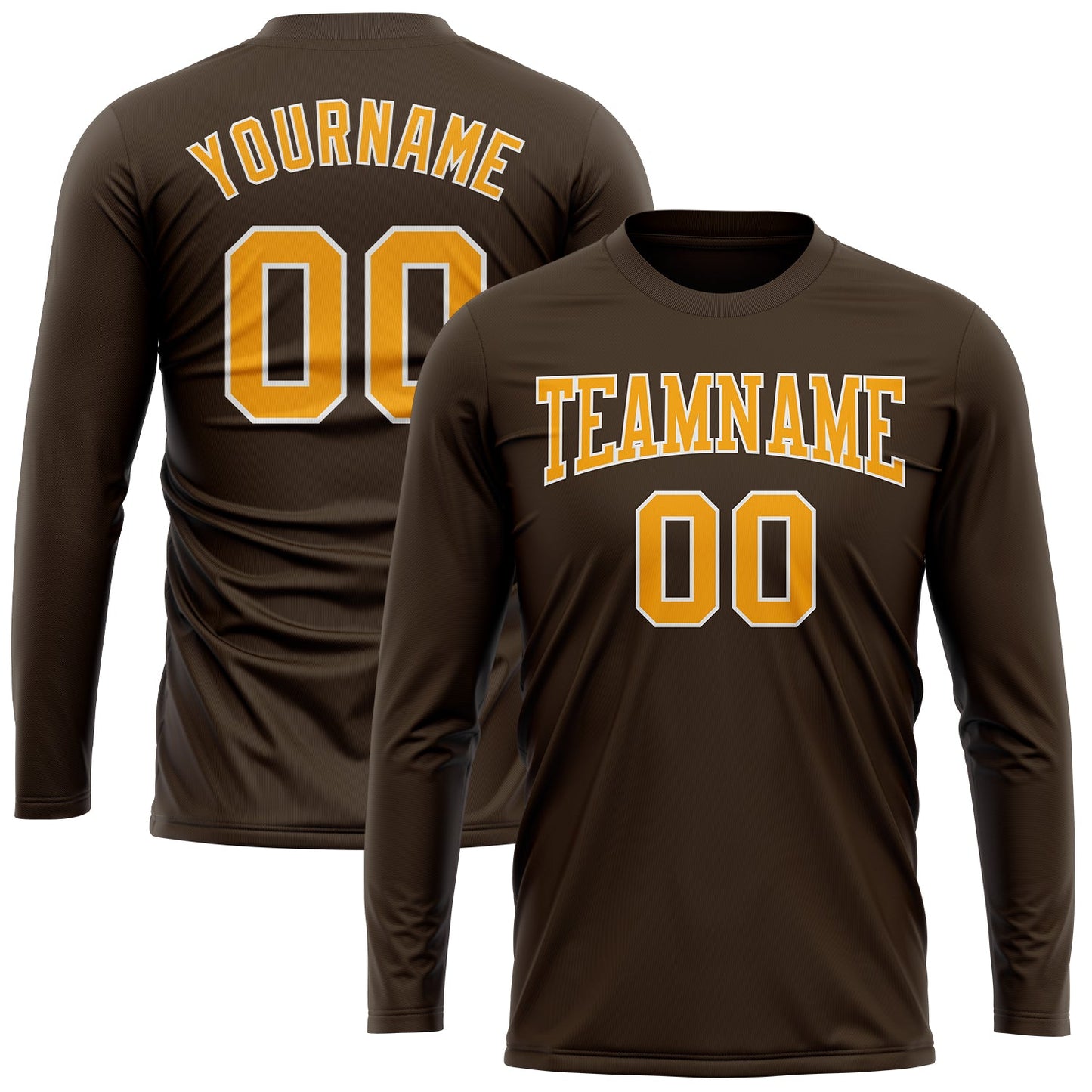 Custom Brown Gold-White Long Sleeve Performance T-Shirt view 2