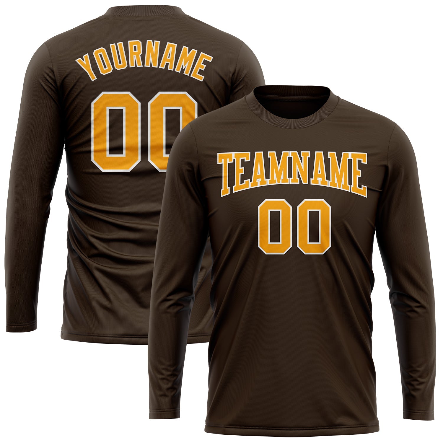 Custom Brown Gold-White Long Sleeve Performance T-Shirt view 2