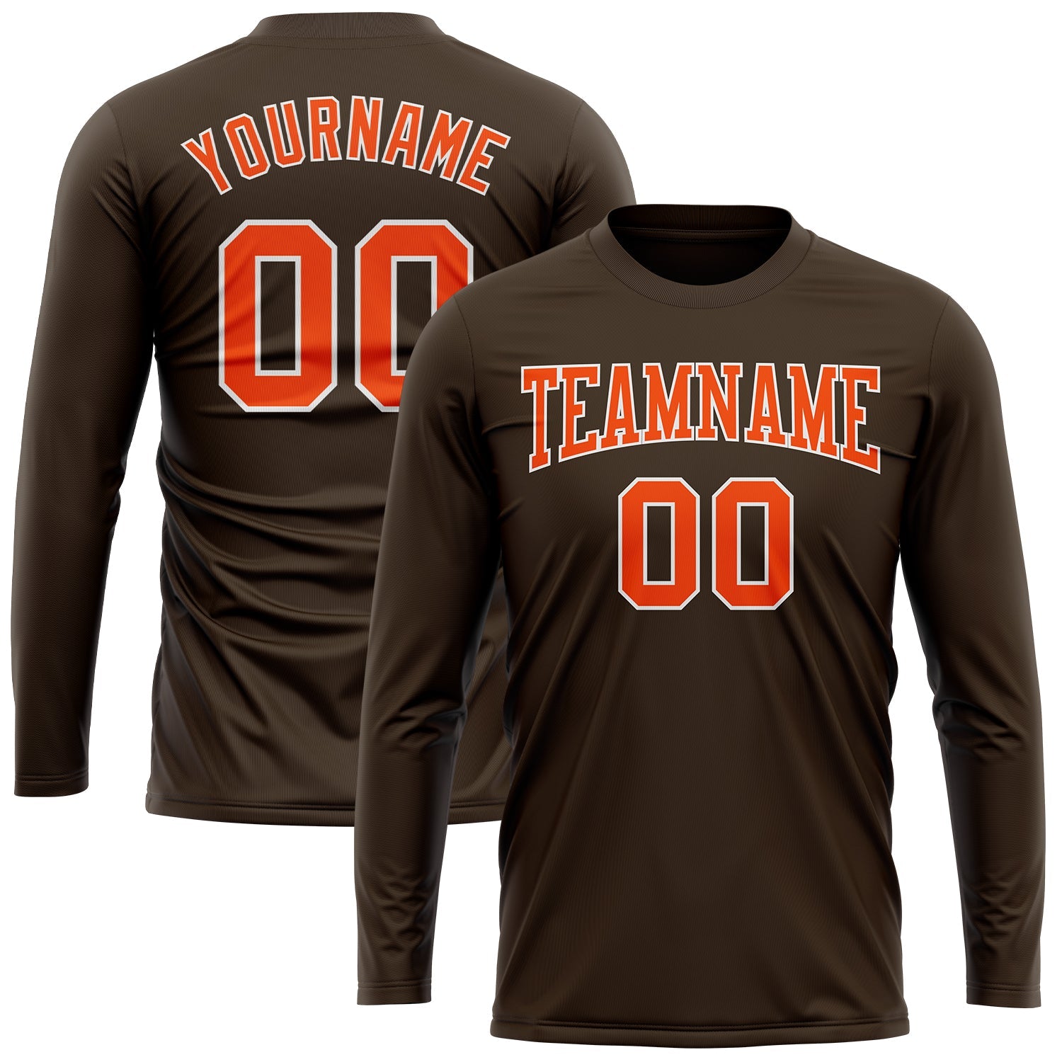 Custom Brown Orange-White Long Sleeve Performance T-Shirt view 2