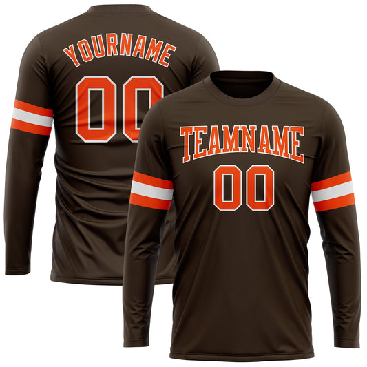 Custom Brown Orange-White Long Sleeve Performance T-Shirt - Main View