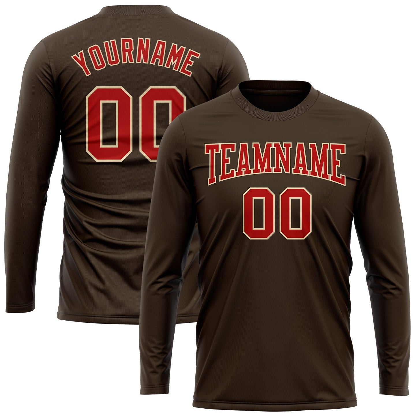 Custom Brown Red-Cream Long Sleeve Performance T-Shirt view 2