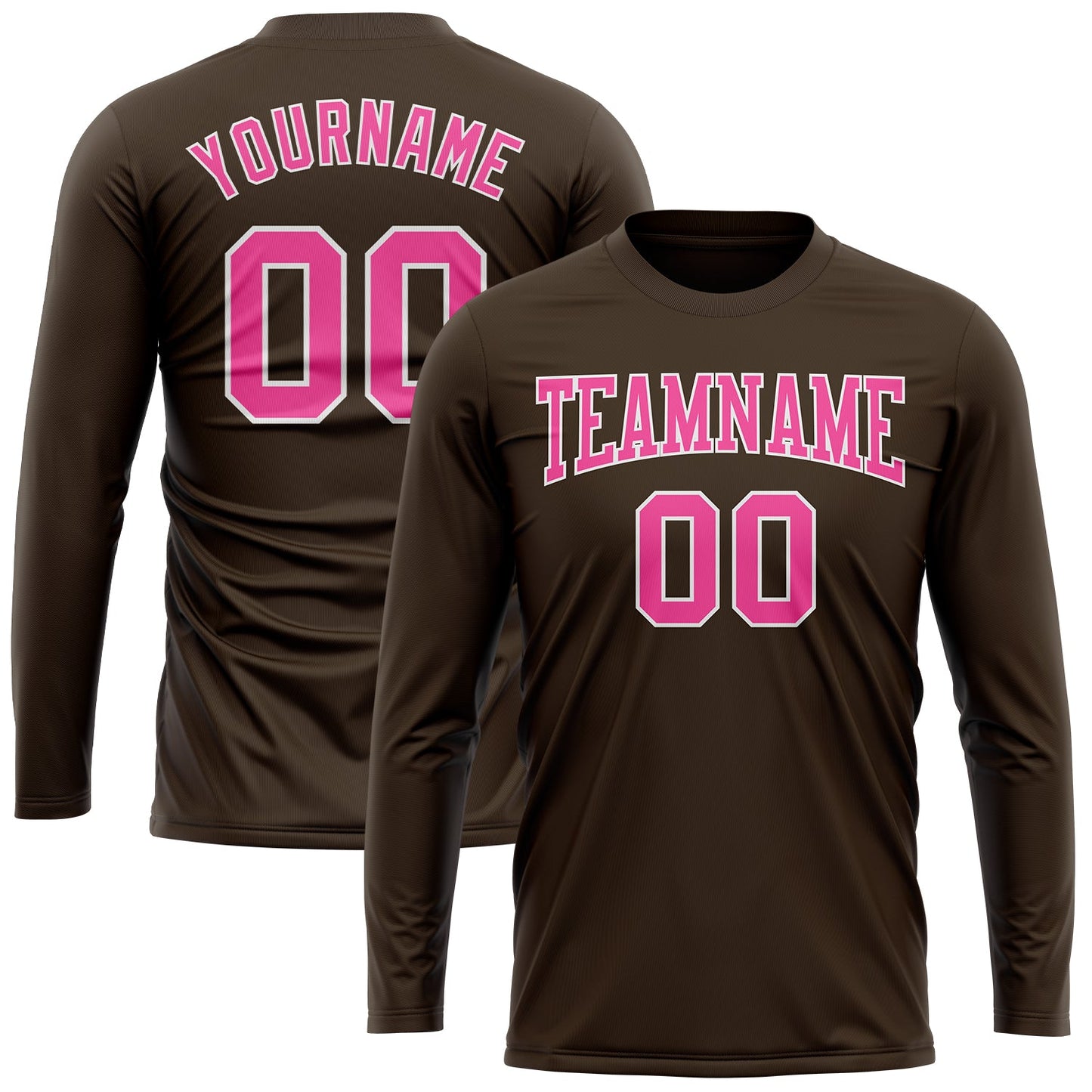 Custom Brown Pink-White Long Sleeve Performance T-Shirt view 2