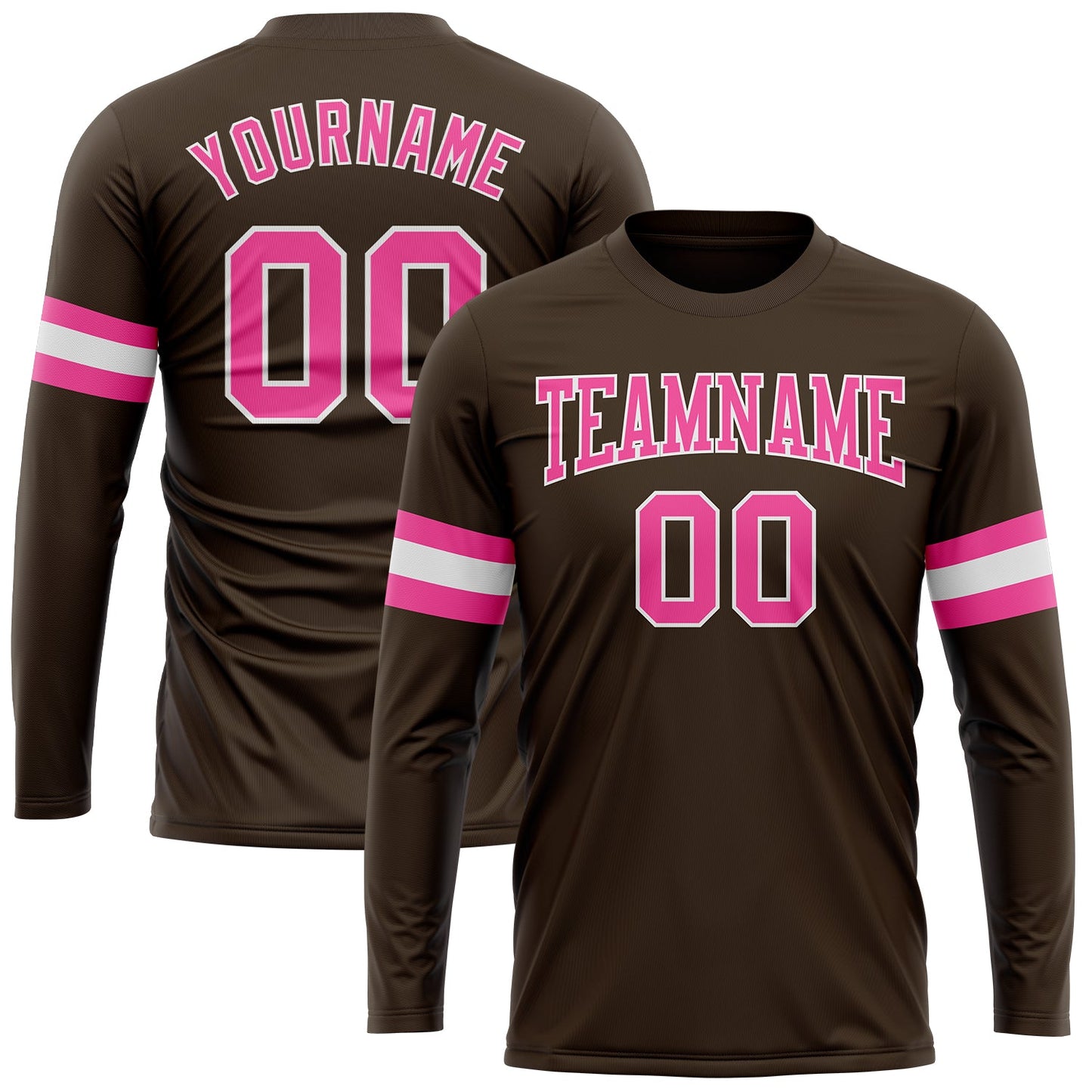 Custom Brown Pink-White Long Sleeve Performance T-Shirt - Main View
