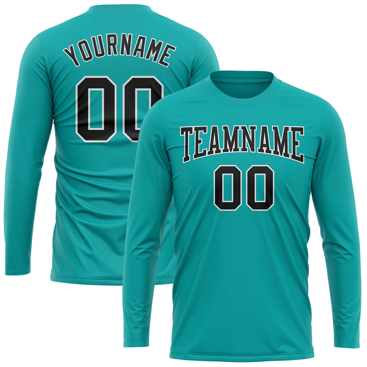 Custom Aqua Black-White Long Sleeve Performance T-Shirt view 2