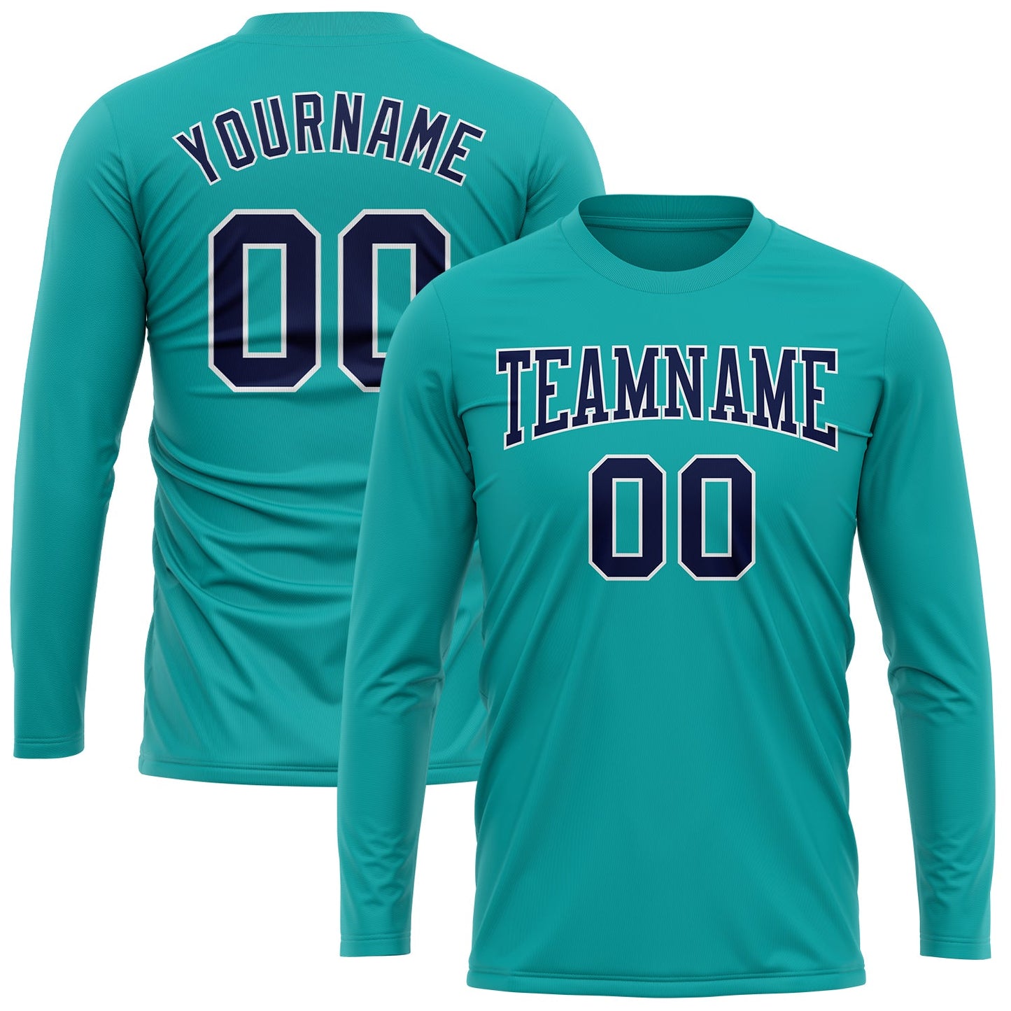Custom Aqua Navy-White Long Sleeve Performance T-Shirt view 2