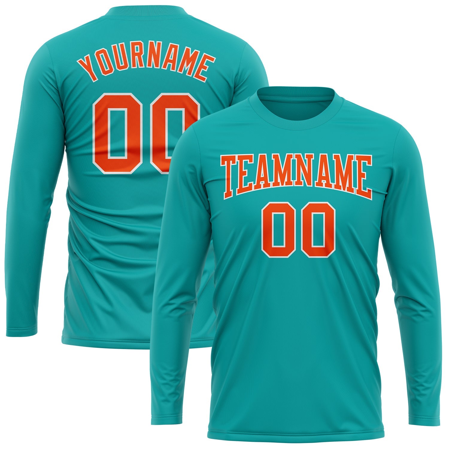 Custom Aqua Orange-White Long Sleeve Performance T-Shirt view 2
