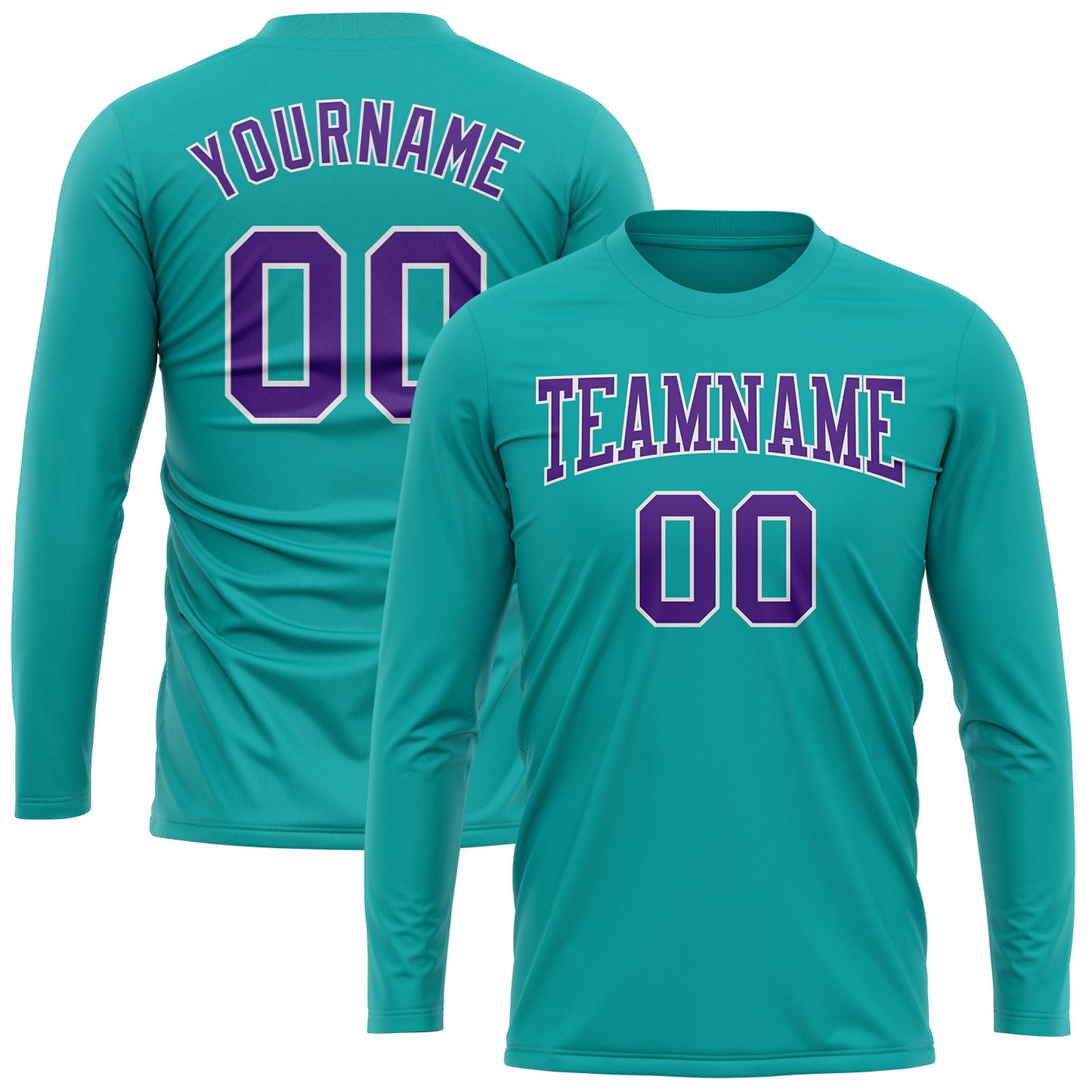 Custom Aqua Purple-White Long Sleeve Performance T-Shirt view 2