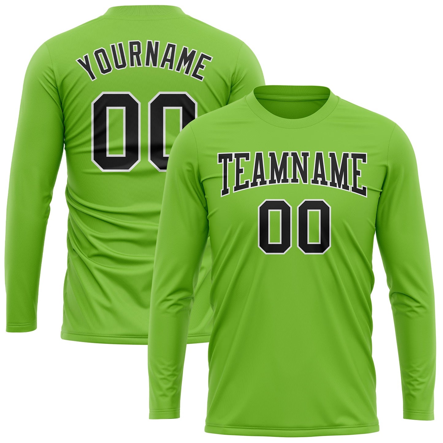 Custom Neon Green Black-White Long Sleeve Performance T-Shirt view 2