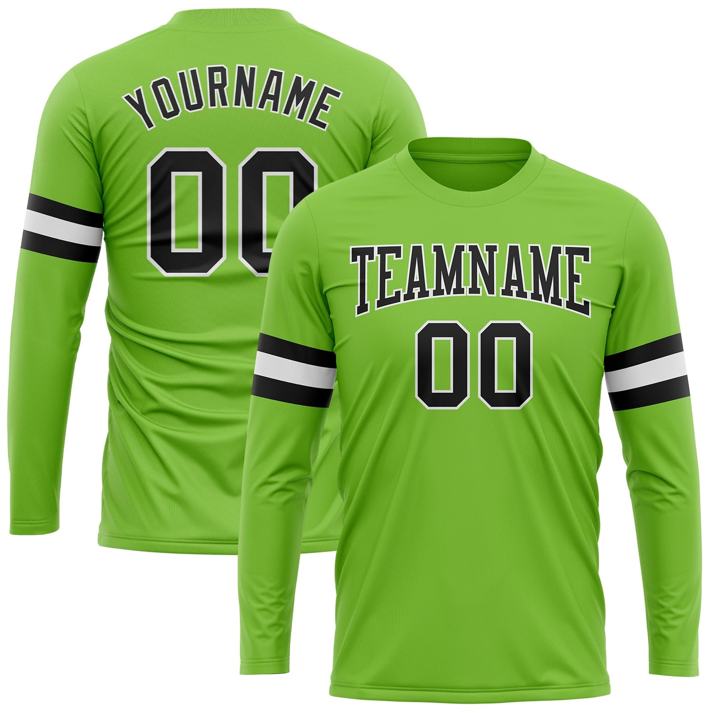 Custom Neon Green Black-White Long Sleeve Performance T-Shirt - Main View