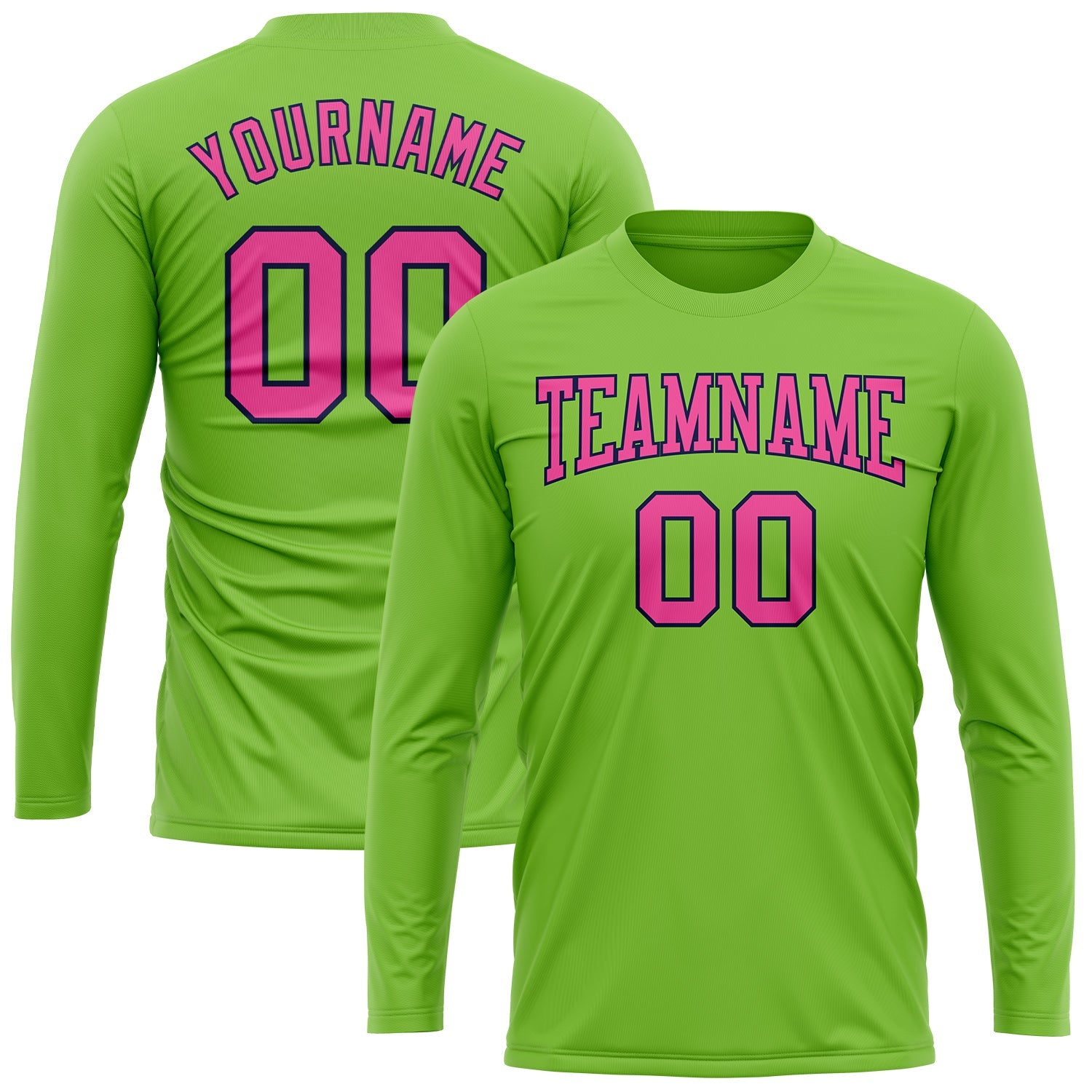 Custom Neon Green Pink-Navy Long Sleeve Performance T-Shirt view 2