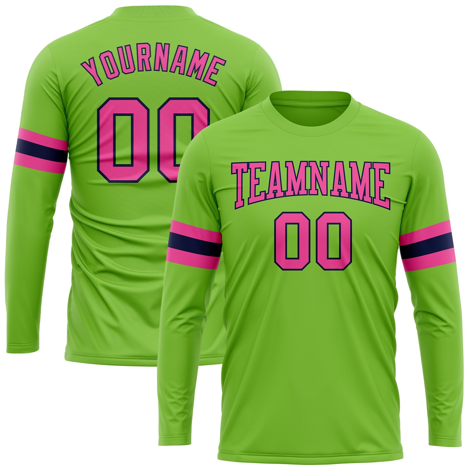 Custom Neon Green Pink-Navy Long Sleeve Performance T-Shirt - Main View