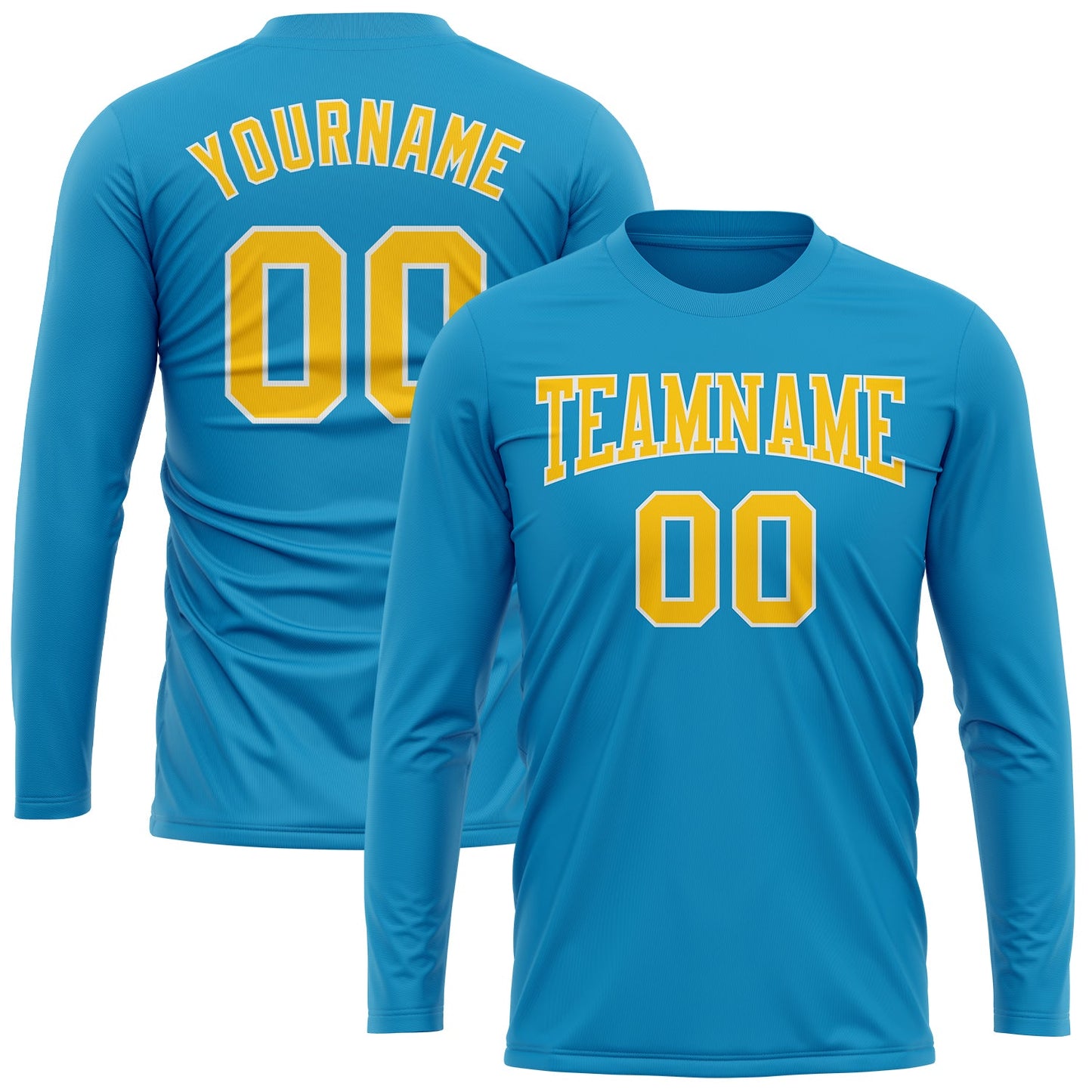 Custom Panther Blue Gold-White Long Sleeve Performance T-Shirt view 2