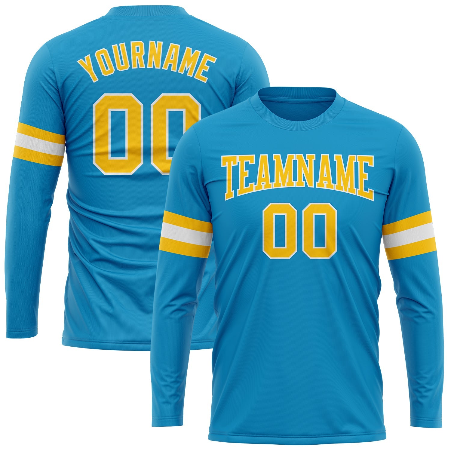 Custom Panther Blue Gold-White Long Sleeve Performance T-Shirt - Main View