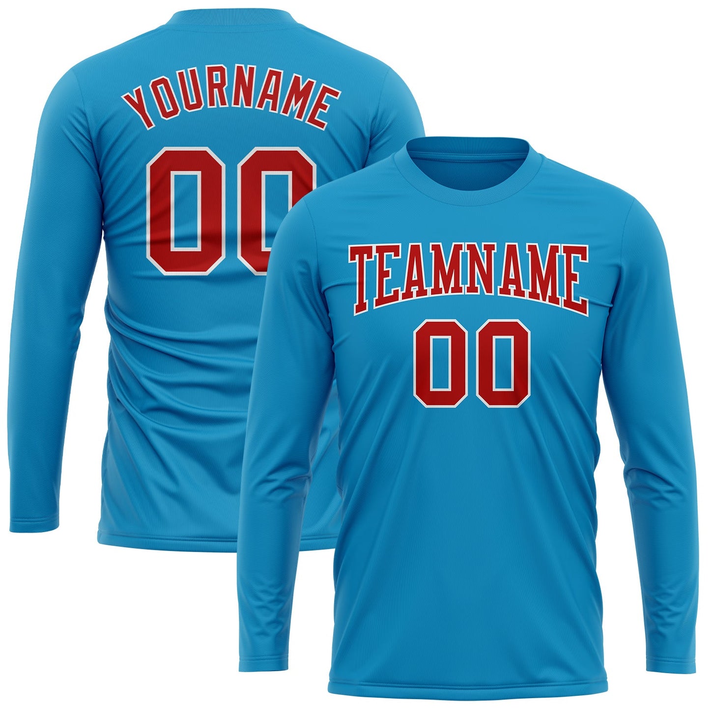 Custom Panther Blue Red-White Long Sleeve Performance T-Shirt view 2