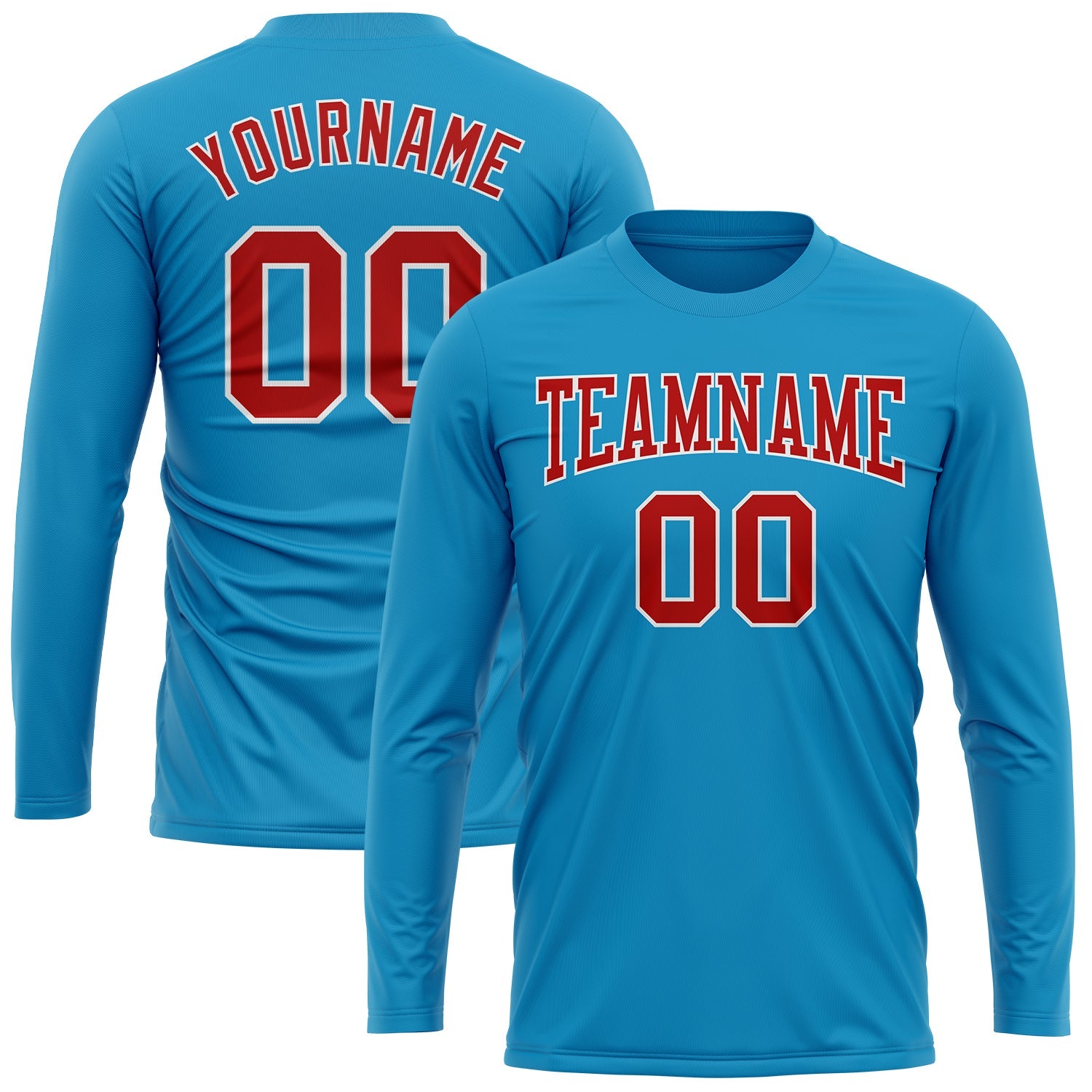 Custom Panther Blue Red-White Long Sleeve Performance T-Shirt view 2
