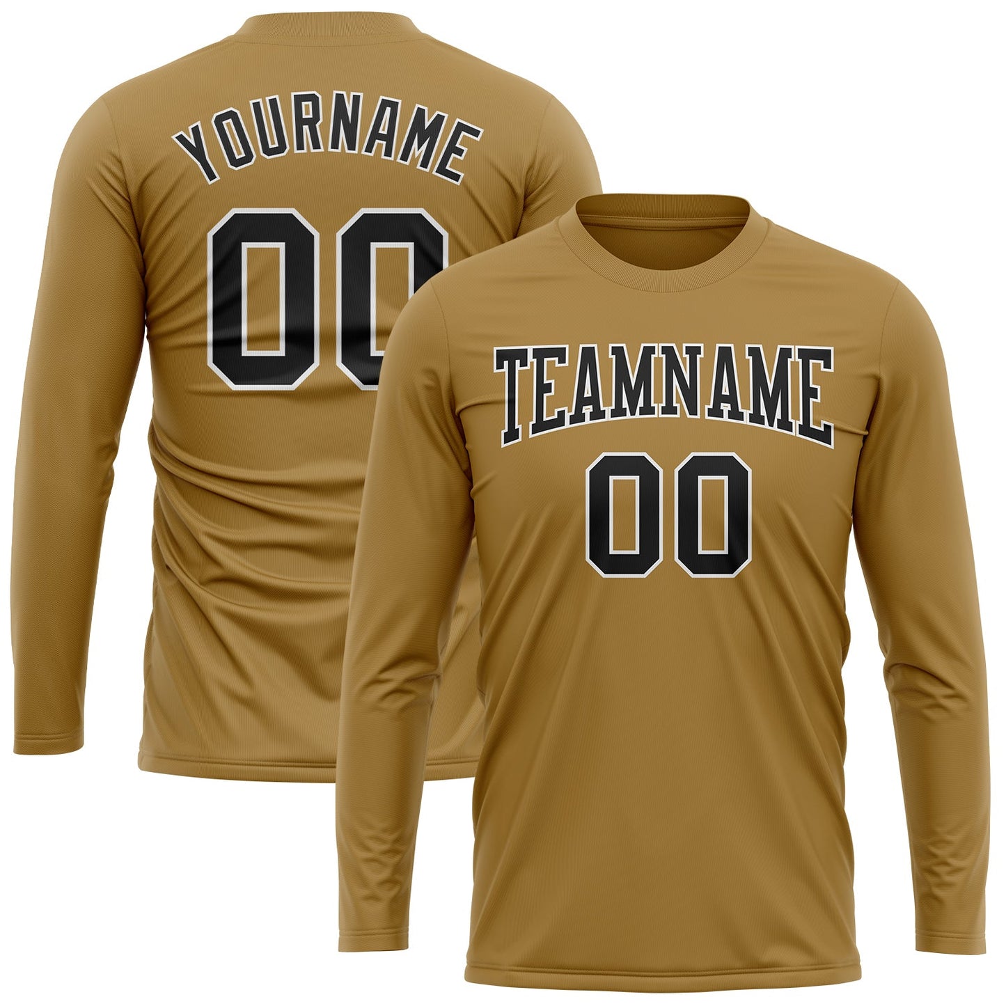 Custom Old Gold Black-White Long Sleeve Performance T-Shirt view 2
