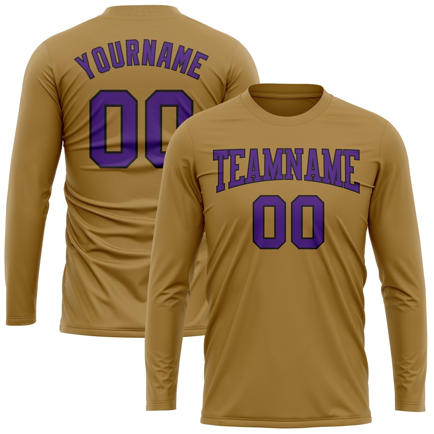 Custom Old Gold Purple-Black Long Sleeve Performance T-Shirt view 2