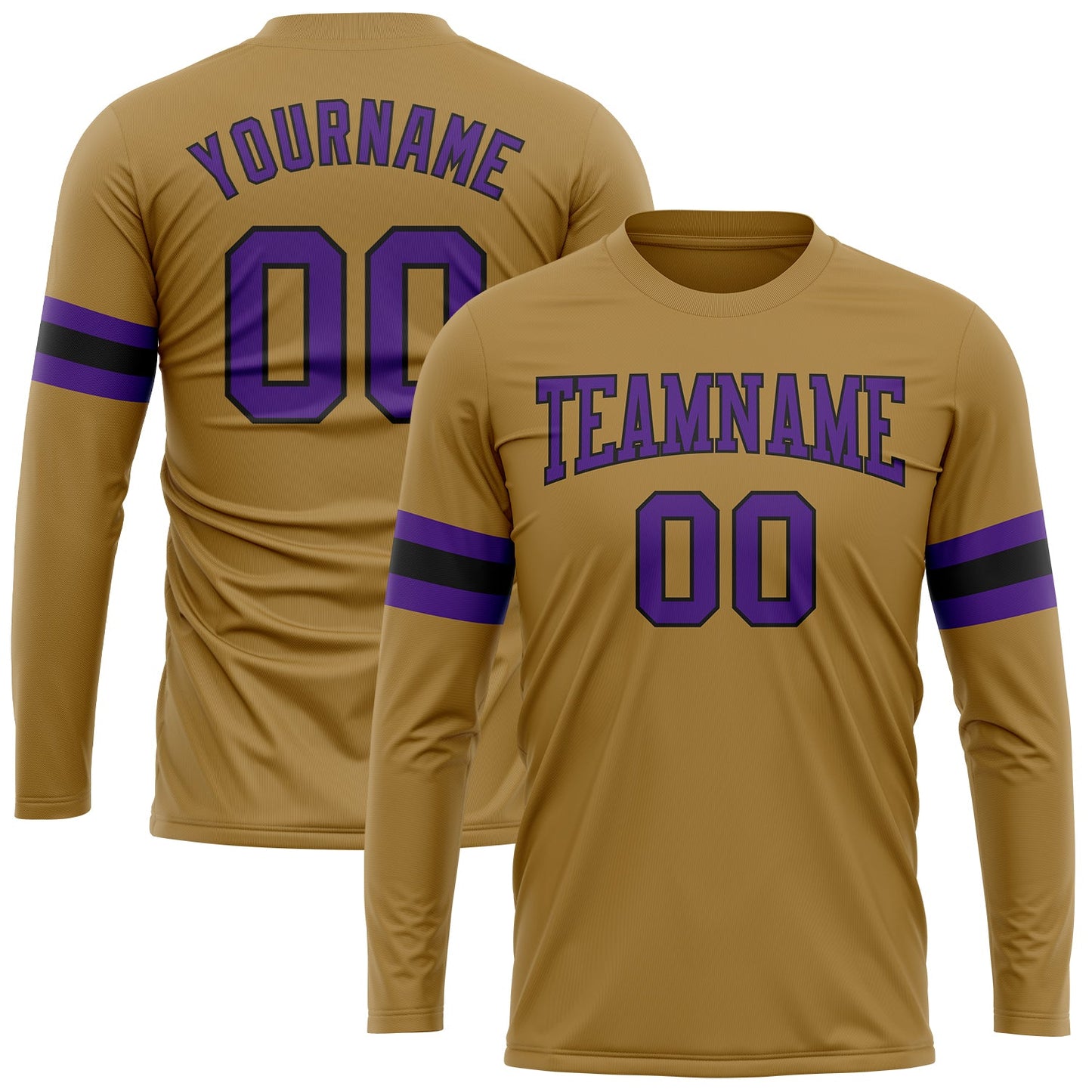 Custom Old Gold Purple-Black Long Sleeve Performance T-Shirt - Main View