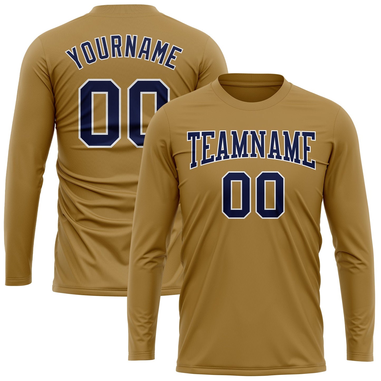 Custom Old Gold Navy-White Long Sleeve Performance T-Shirt view 2