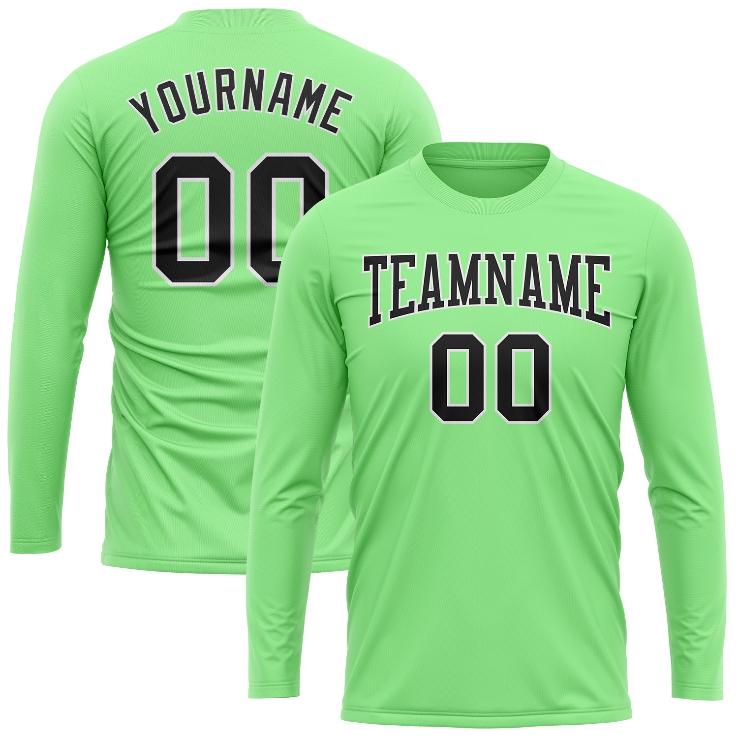 Custom Pea Green Black-White Long Sleeve Performance T-Shirt view 2