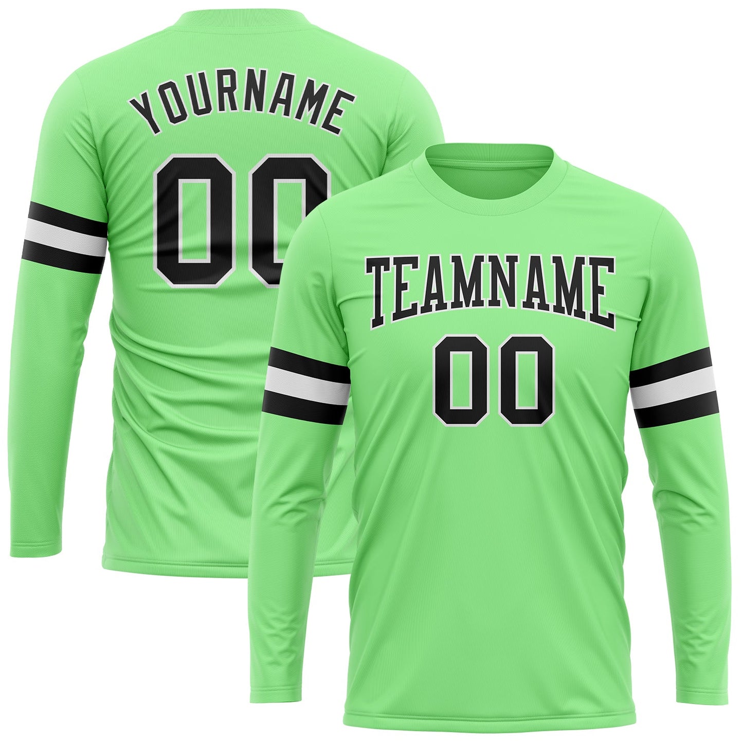 Custom Pea Green Black-White Long Sleeve Performance T-Shirt - Main View