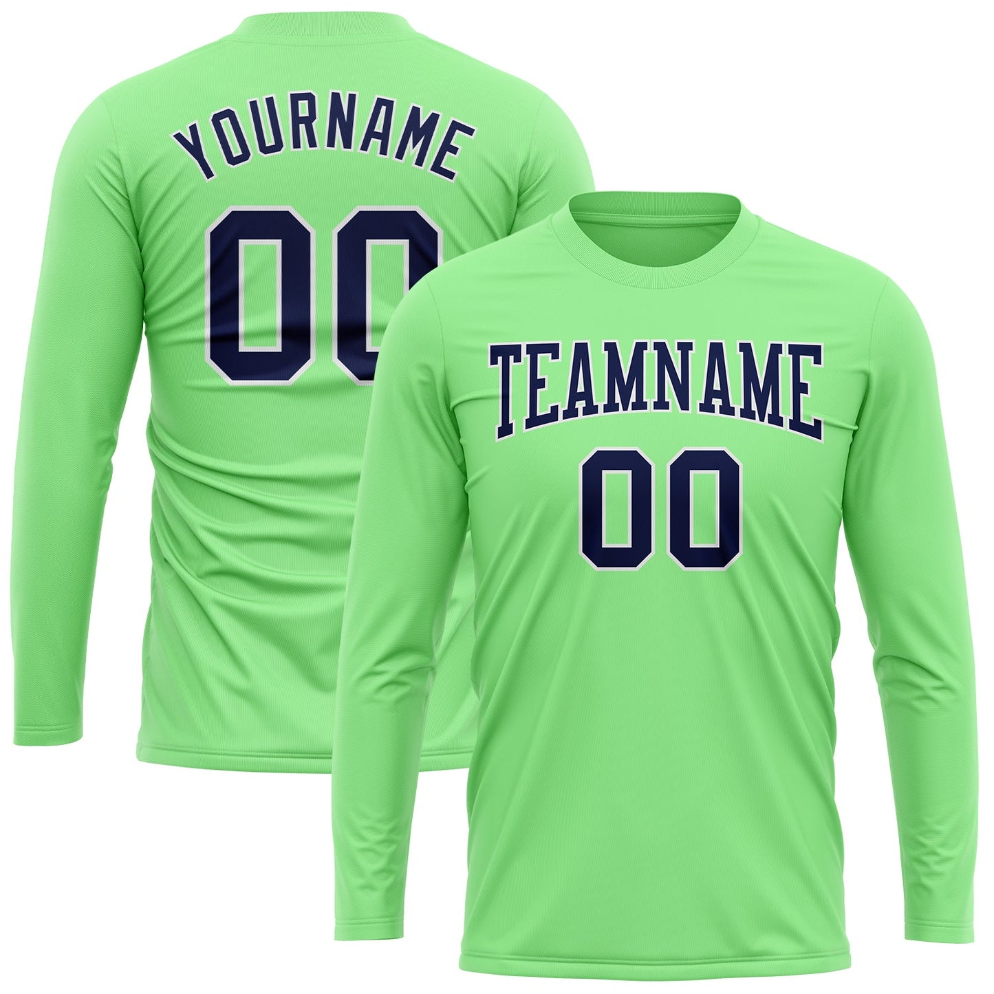 Custom Pea Green Navy-White Long Sleeve Performance T-Shirt view 2