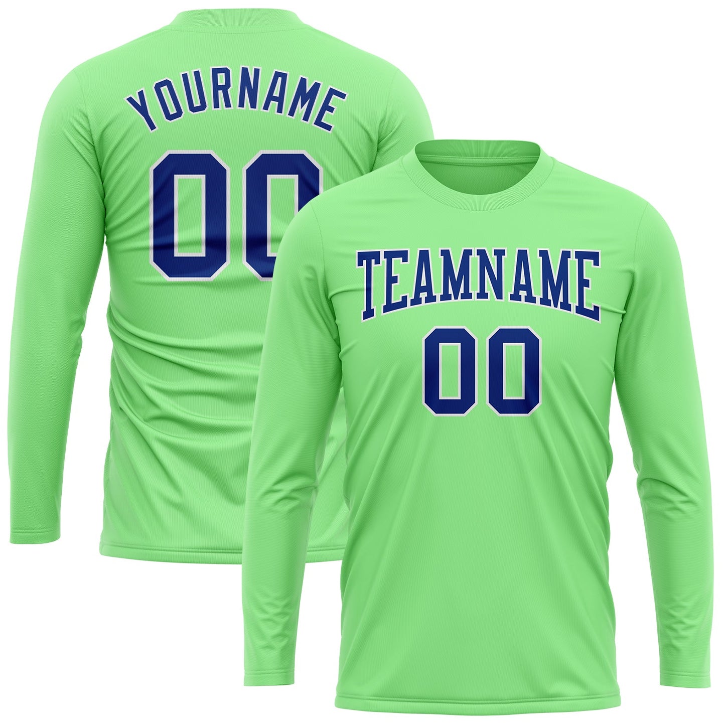 Custom Pea Green Royal-White Long Sleeve Performance T-Shirt view 2