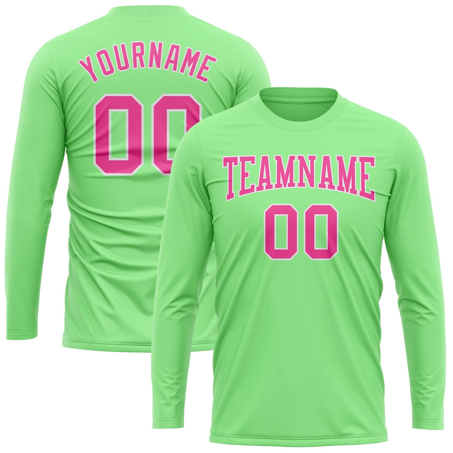 Custom Pea Green Pink-White Long Sleeve Performance T-Shirt view 2