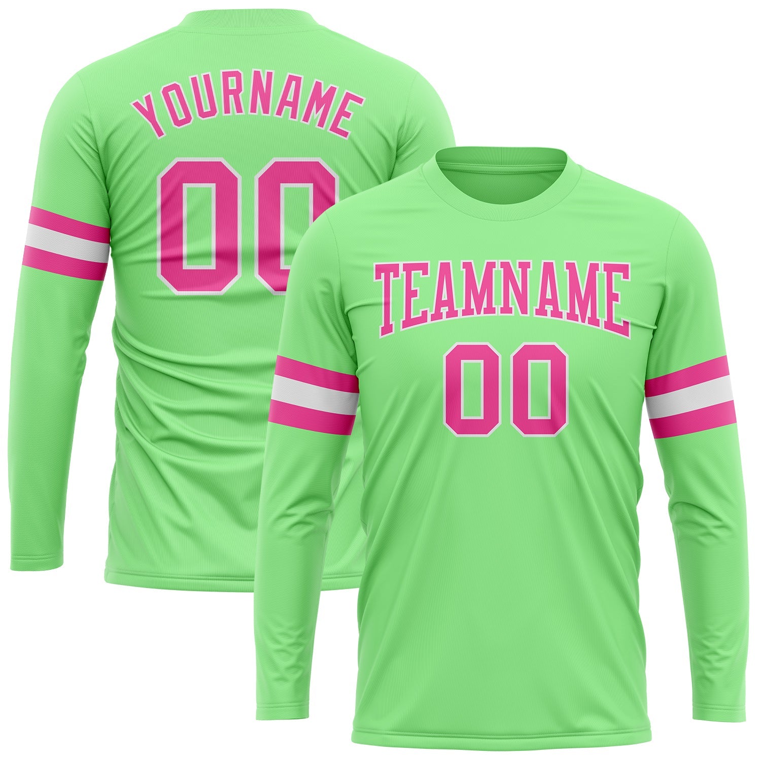 Custom Pea Green Pink-White Long Sleeve Performance T-Shirt - Main View