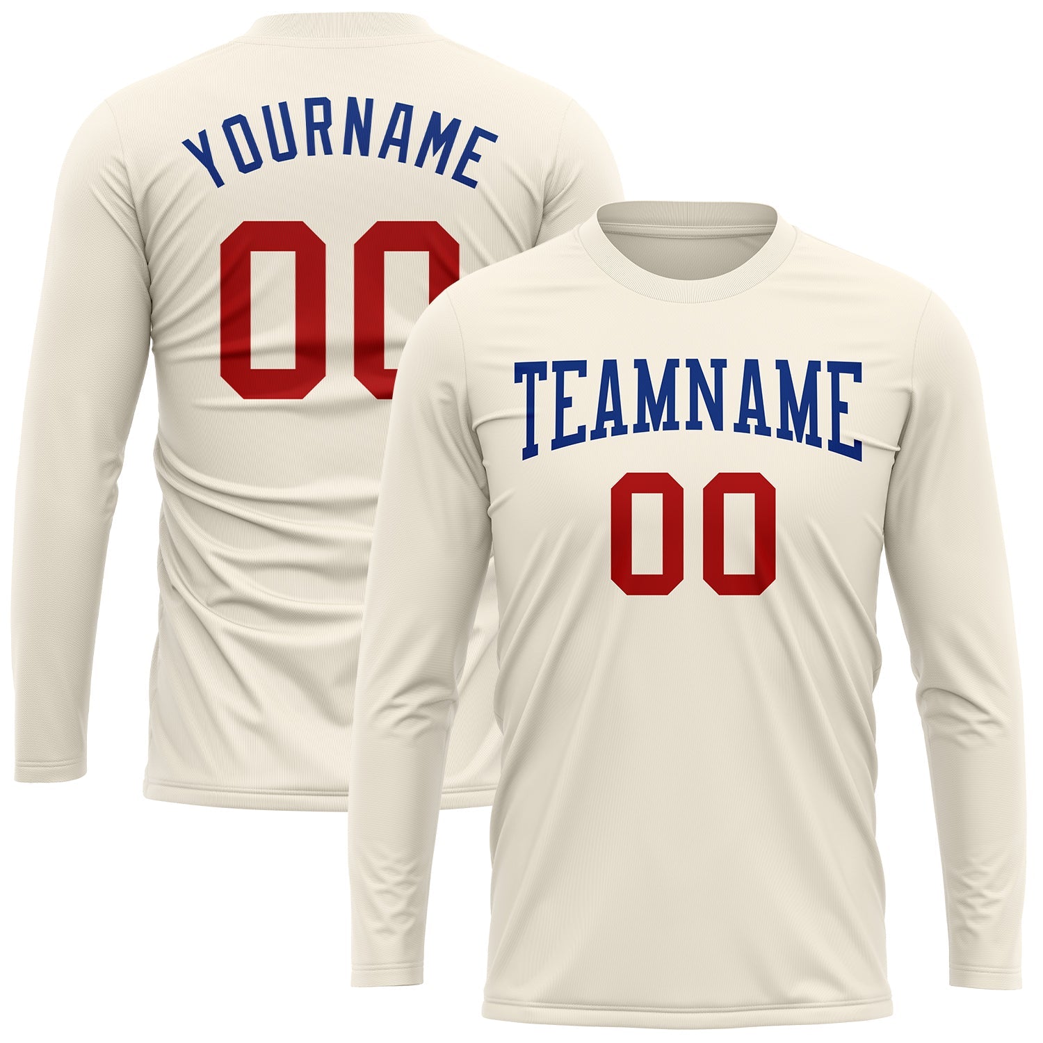 Custom Cream Red-Royal Long Sleeve Performance T-Shirt view 2