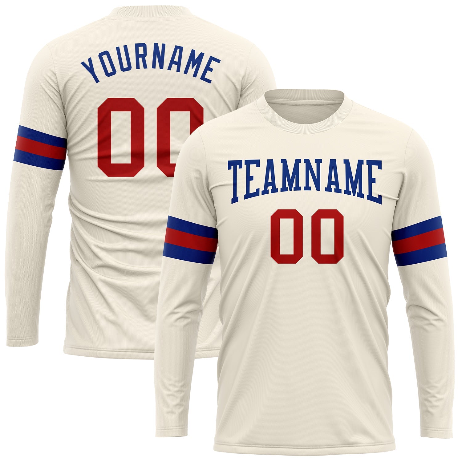 Custom Cream Red-Royal Long Sleeve Performance T-Shirt - Main View