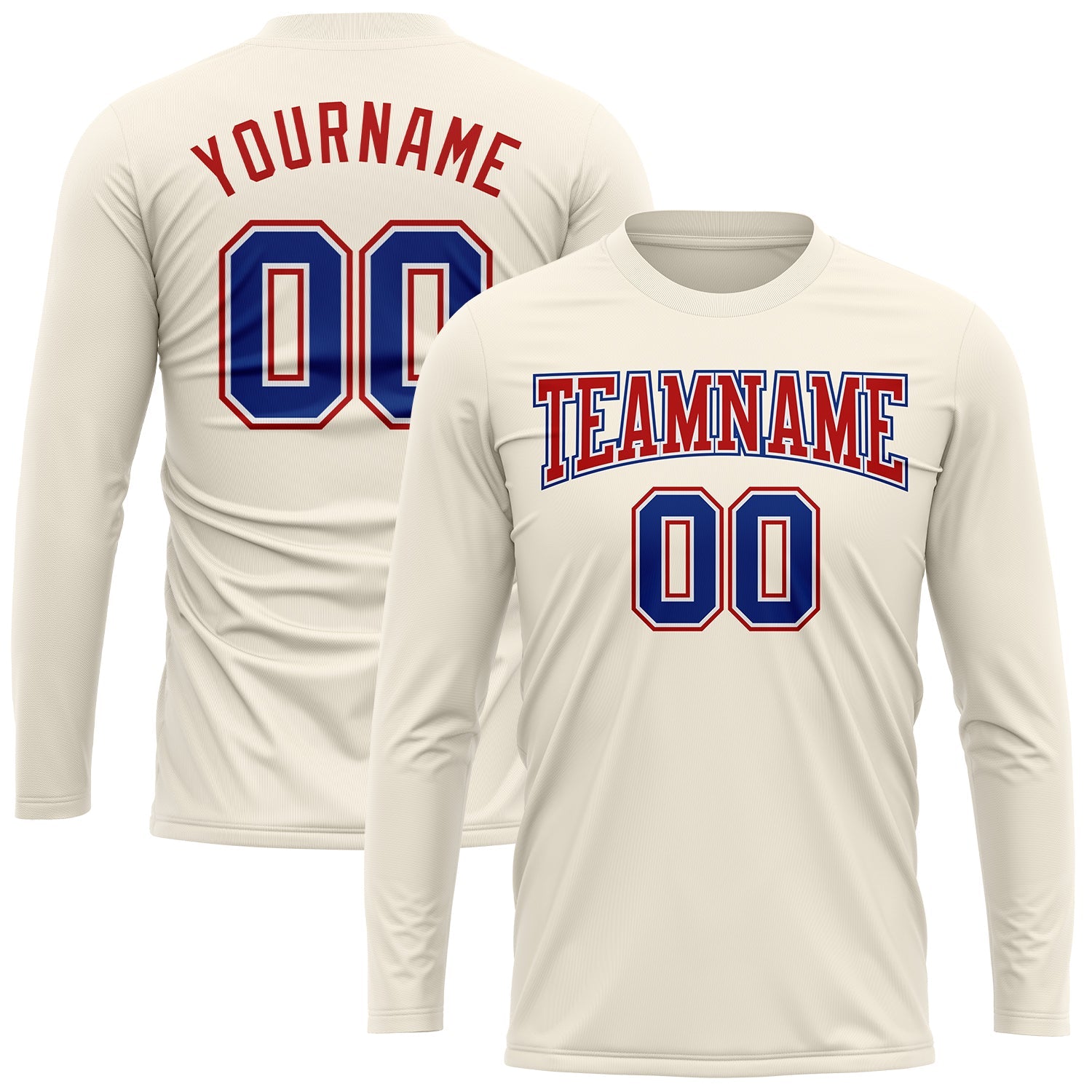 Custom Cream Royal-Red Long Sleeve Performance T-Shirt view 2