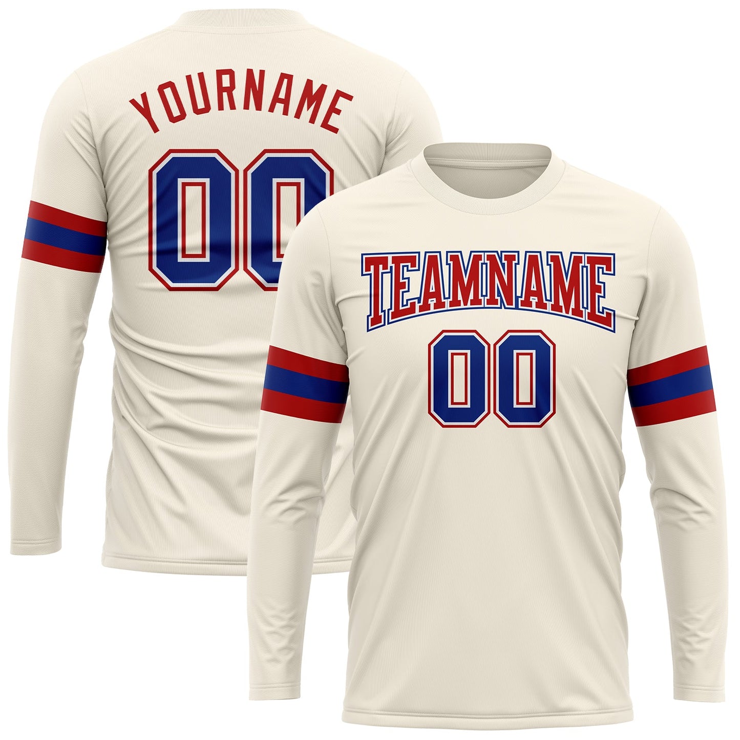 Custom Cream Royal-Red Long Sleeve Performance T-Shirt - Main View
