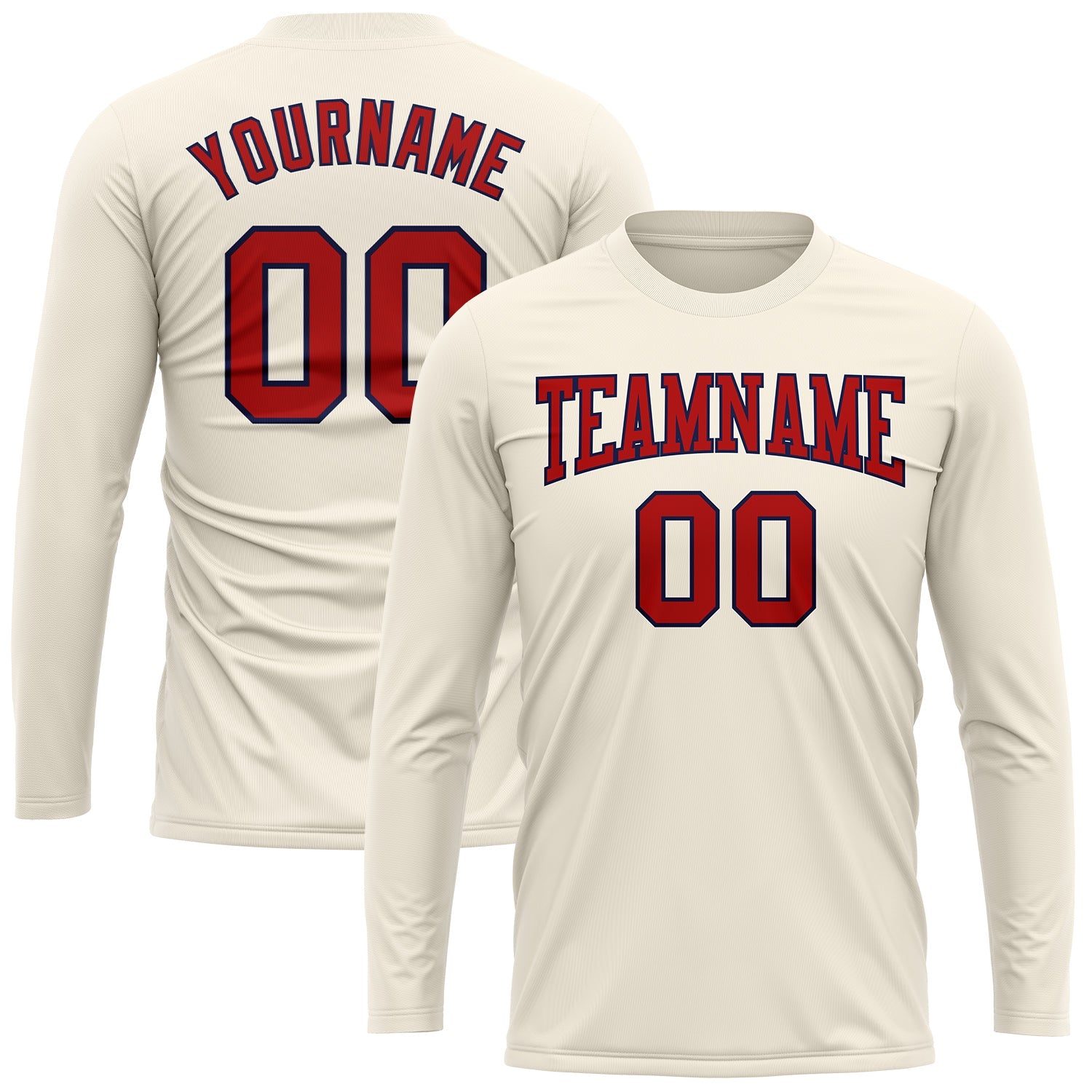 Custom Cream Red-Navy Long Sleeve Performance T-Shirt view 2
