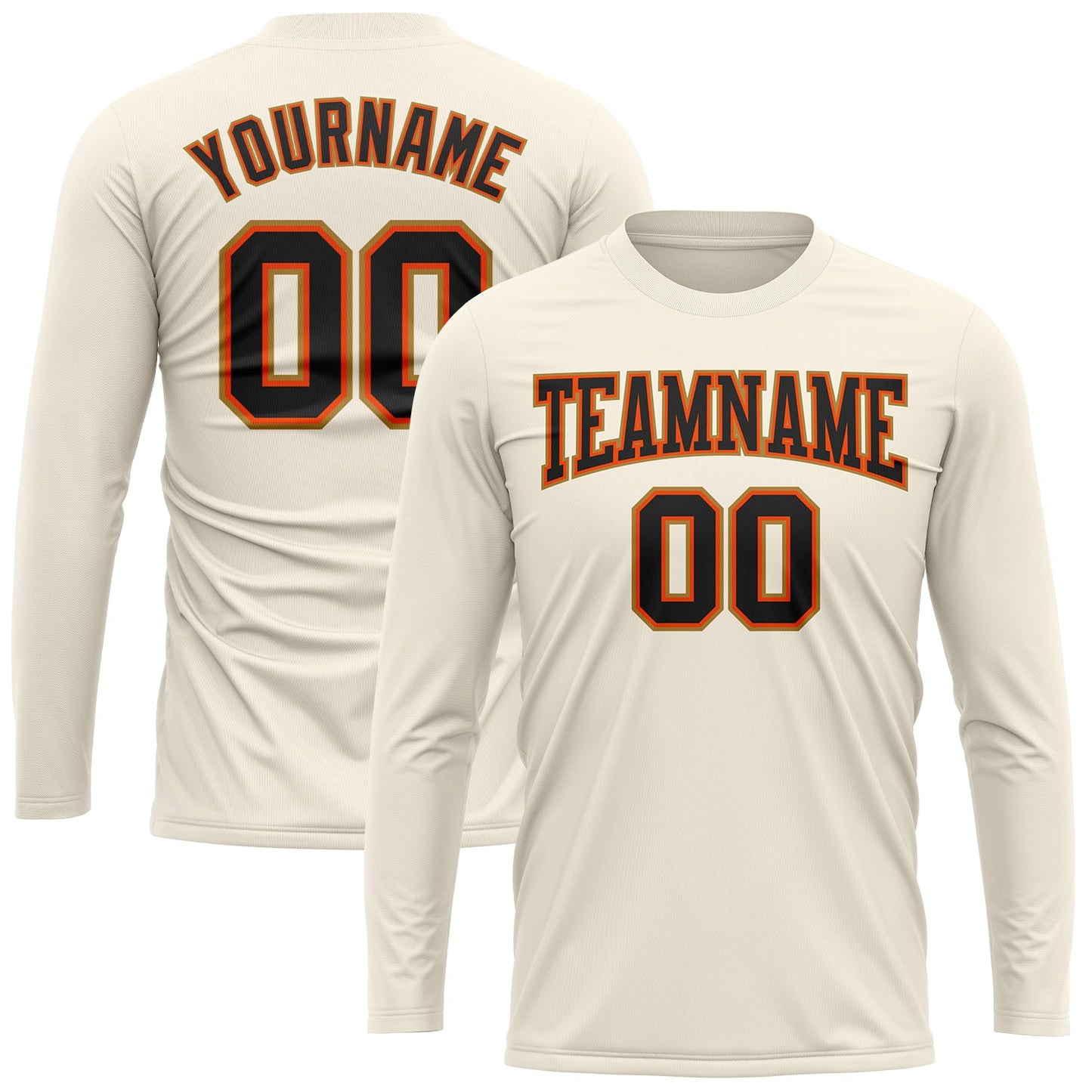 Custom Cream Black Orange-Old Gold Long Sleeve Performance T-Shirt view 2