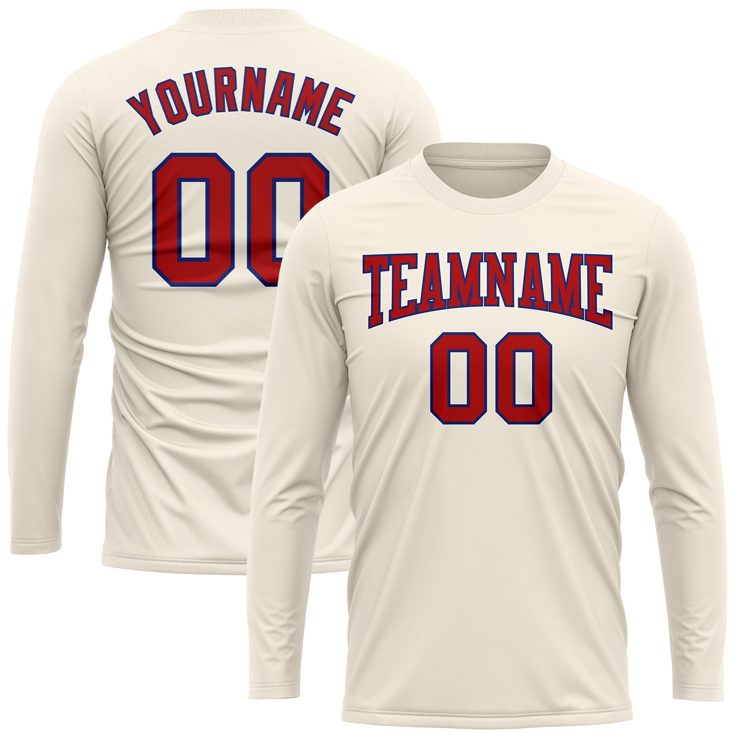 Custom Cream Red-Royal Long Sleeve Performance T-Shirt view 2