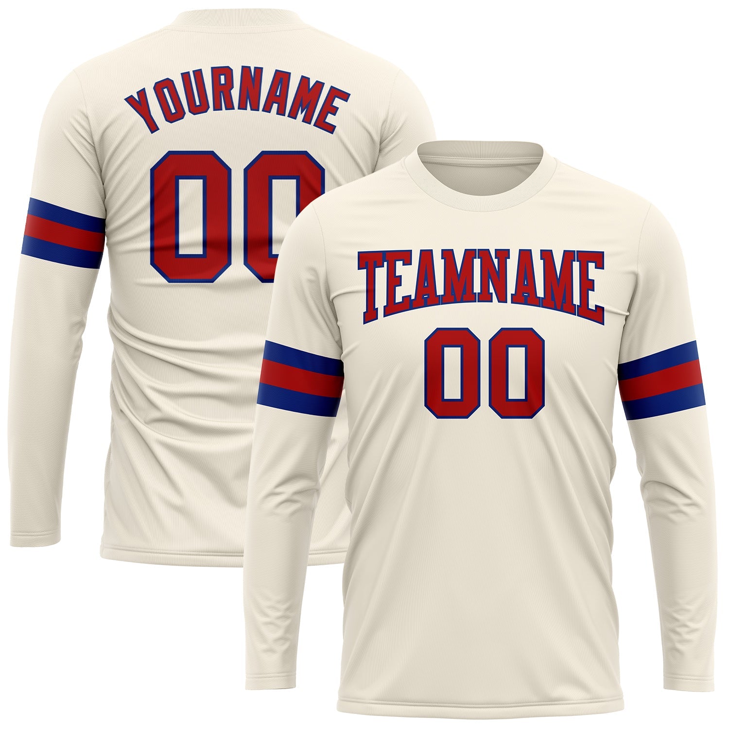 Custom Cream Red-Royal Long Sleeve Performance T-Shirt - Main View