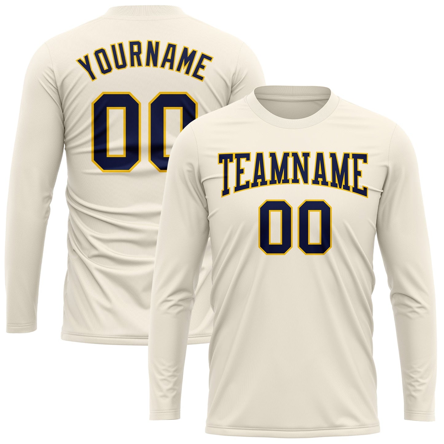 Custom Cream Navy-Gold Long Sleeve Performance T-Shirt view 2