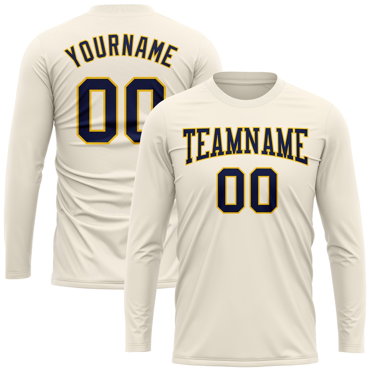 Custom Cream Navy-Gold Long Sleeve Performance T-Shirt view 2