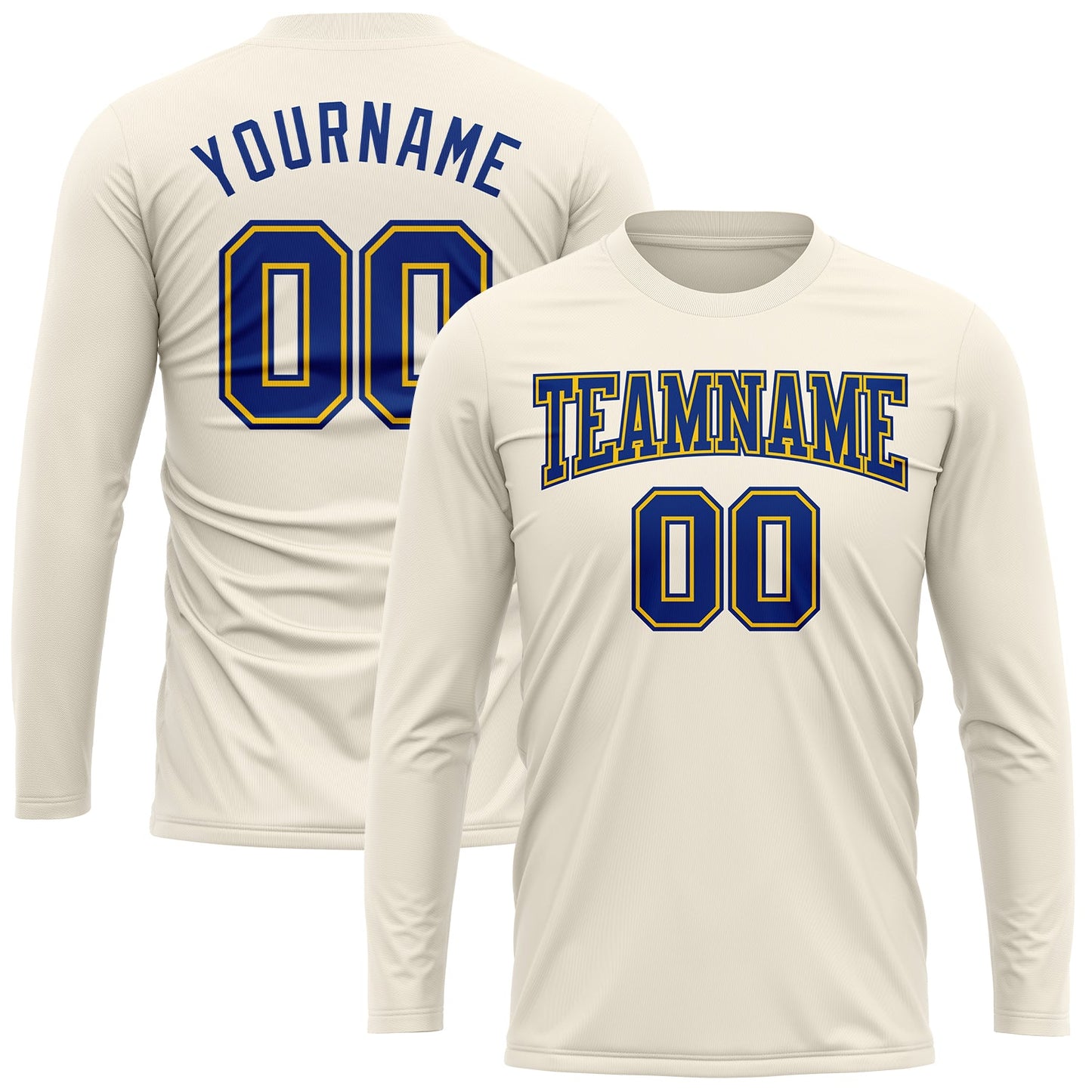 Custom Cream Royal-Gold Long Sleeve Performance T-Shirt view 2