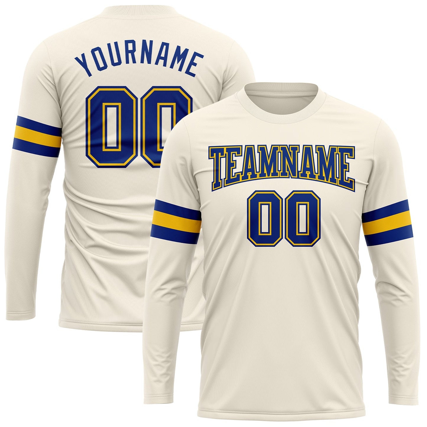 Custom Cream Royal-Gold Long Sleeve Performance T-Shirt - Main View