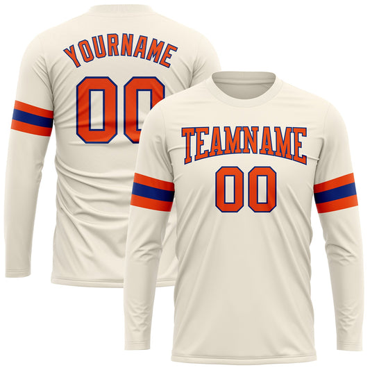 Custom Cream Orange-Royal Long Sleeve Performance T-Shirt - Main View
