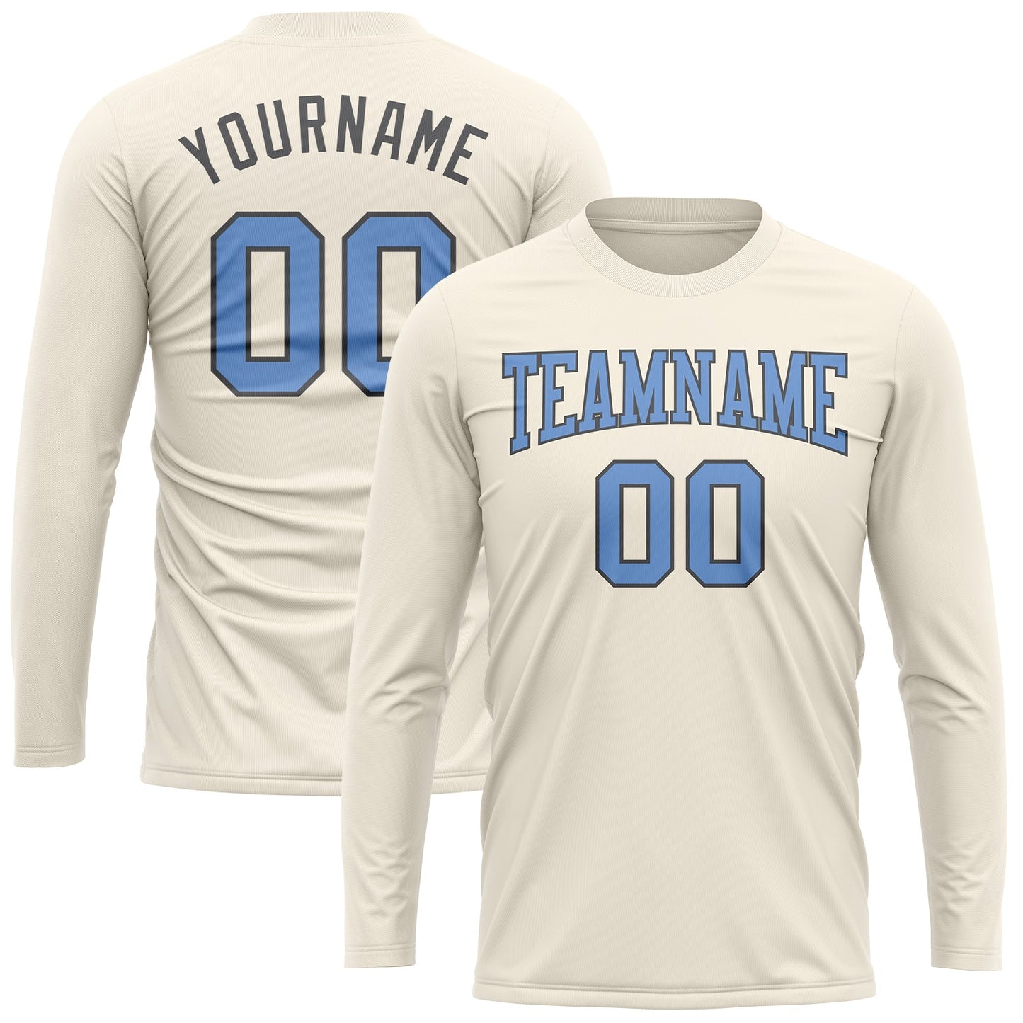 Custom Cream Light Blue-Steel Gray Long Sleeve Performance T-Shirt view 2
