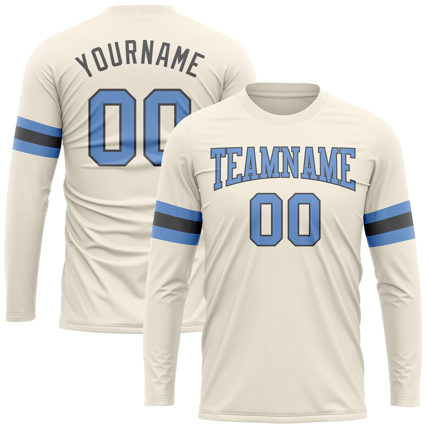 Custom Cream Light Blue-Steel Gray Long Sleeve Performance T-Shirt - Main View